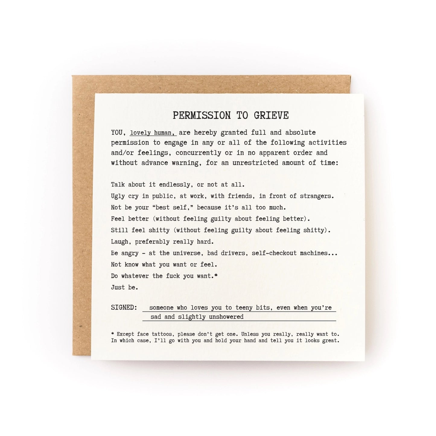 permission to grieve sympathy card
